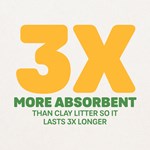 A graphic explaining that Naturally Fresh is three times more absorbent and lasts three times longer than clay litter.